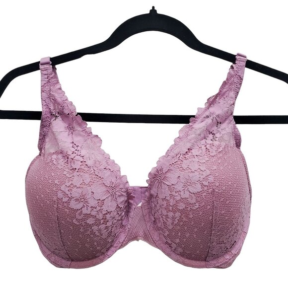 Auden Plunge Coverage Push Up Light Mauve Lace‎ Overlay Underwire Bra Size 34DD - Picture 1 of 6